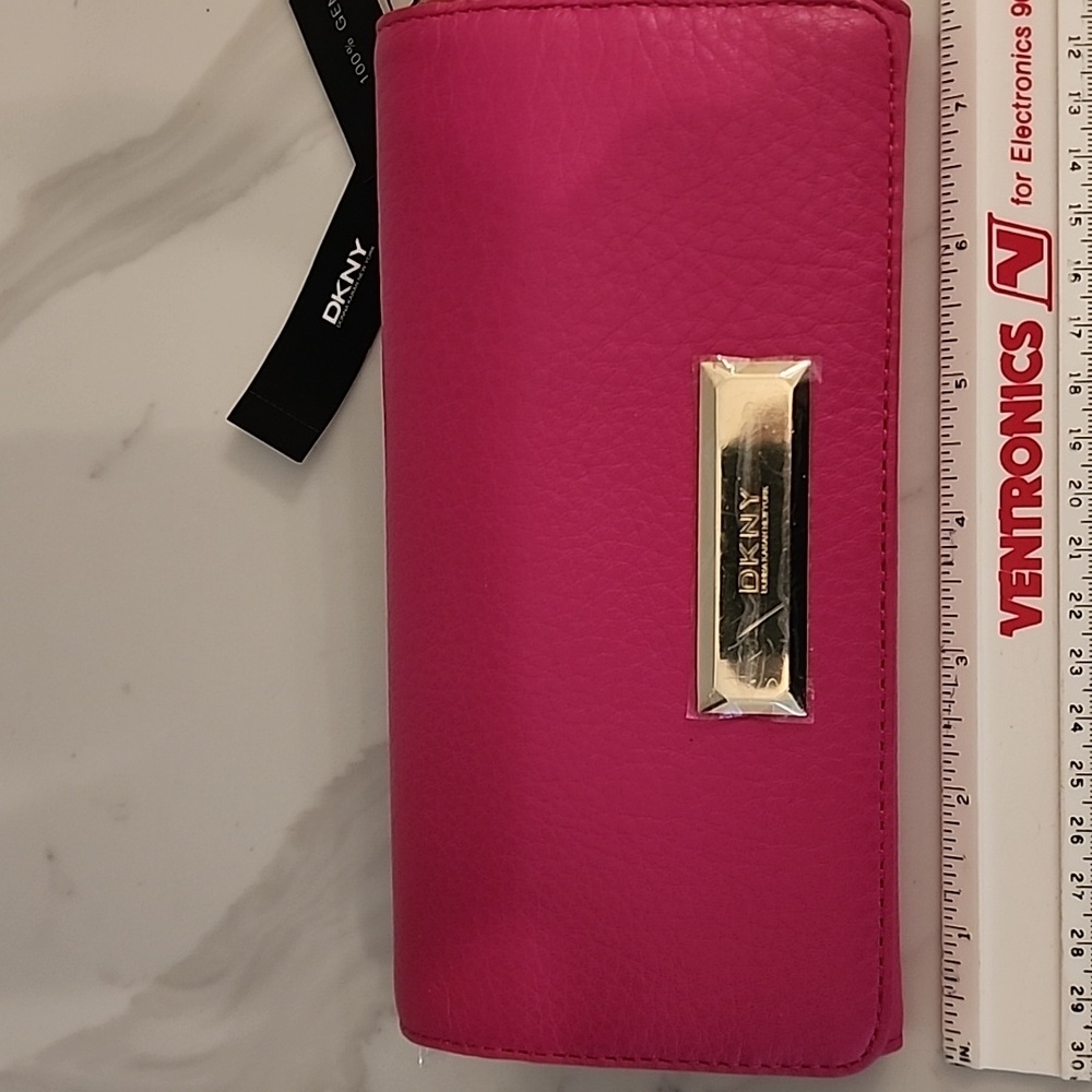 NWT DKNY Pink Beautiful Leather Wallet with Gold Hardware.